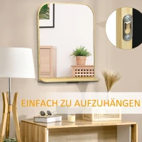HOMCOM Wandspiegel mit Ablage, Rahmen aus Kiefernholz, 56 cm x 12 cm x 71,6 cm, Natur(m-7)