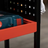 DURHAND Tool Cart, Workshop Cart, 3 Shelves, 2 Pegboards, up to 100 kg, Steel, Red, 75 x 35 x 80cm(m-4)