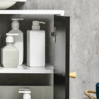 kleankin Modern Under Sink Storage Cabinet, Bathroom Sink Cabinet with Adjustable Shelf and Solid Wood Legs, U-Shape Cut, Black and White(m-8)