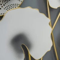 HOMCOM 3D Metal Wall Art Modern Lotus Leaves Hanging Wall Sculpture Home Decor for Living Room Bedroom Dining Room, Grey Gold(m-9)