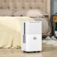 HOMCOM Déshumidificateur portable électrique silencieux 200W capacité max. réservoir 2L évacuation continue 12L/24H idéal pièces 12 m² max. blanc(m-2)