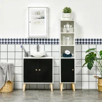 kleankin Modern Under Sink Storage Cabinet, Bathroom Sink Cabinet with Adjustable Shelf and Solid Wood Legs, U-Shape Cut, Black and White(m-2)