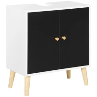 kleankin Modern Under Sink Storage Cabinet, Bathroom Sink Cabinet with Adjustable Shelf and Solid Wood Legs, U-Shape Cut, Black and White(m-1)