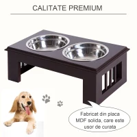 Pawhut suport cu 2 boluri inox, pentru caini, lemn(m-6)
