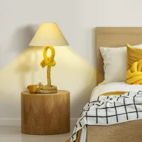 HOMCOM Nautical Style Table Lamp with Fabric Lampshade, Twisted Rope Bedside Lamp for Bedroom, Study Room, Living Room, Beige(m-12)