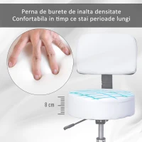 Homcom Taburet Bar – Alb, cu Spatar inalt & inaltime Reglabila(m-6)