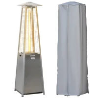 Outsunny Heater for Camping in Tent, 11.2KW Stainless Steel Garden Freestanding Tower Heater w/Wheels Cover Silver(m-1)