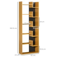 HOMCOM 6-Tier Bookcase, Freestanding Bookshelf with 11 Open Shelves, Modern Dsiplay Storage Unit for Study and Home Office, Natural(m-3)