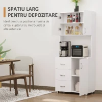 Homcom Bufet Lemn Alb – 2 Dulapuri, 3 Sertare & Raft Deschis(m-4)