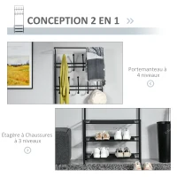 HOMCOM Portant vêtement Porte-Manteaux vestiaire d'entrée Style Contemporain Multi-rangements 67L x 30l x 185H cm Noir(m-5)