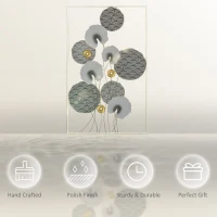 HOMCOM 3D Metal Wall Art Modern Lotus Leaves Hanging Wall Sculpture Home Decor for Living Room Bedroom Dining Room, Grey Gold(m-6)