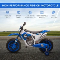 HOMCOM 12V Kids Electric Motorcycle Ride-On, with Training Wheels, for Ages 3-6 Years - Blue(m-4)