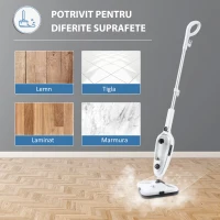 HOMCOM Mop electric cu aburi cu 11 accesorii, rezervor 450 ml, 1330 W – alb(m-7)