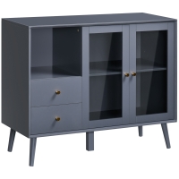HOMCOM Sideboard Buffet, Storage Cabinet with Drawers, Open Shelf and Double Glass Doors, Grey