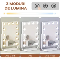 HOMCOM Oglinda pentru make-up, cu iluminare, inclinabila, cu 12 lumini LED si luminozitate reglabila, alb(m-7)