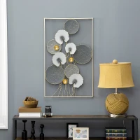 HOMCOM 3D Metal Wall Art Modern Lotus Leaves Hanging Wall Sculpture Home Decor for Living Room Bedroom Dining Room, Grey Gold(m-2)