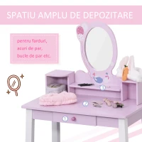 HOMCOM set masa de toaleta cu oglinda si scaun, 60x34x93 cm(m-5)