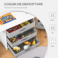HOMCOM Set Masa si 2 Scaune pentru Copii 2-5 Ani cu Sertare, Blat cu Pista Masini si Blat pentru Constructii - Alb/Gri(m-7)