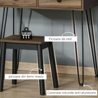 HOMCOM Masa de Machiaj in Stil Industrial, Set Masa de Toaleta cu Taburet si Oglinda de Machiaj, Postatie de Machiaj din Lemn si Metal pentru cameră(m-6)