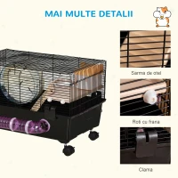 Pawhut Cusca pentru Hamsteri – Cu Casuta, Tunel, Roata & 4 Roti(m-7)