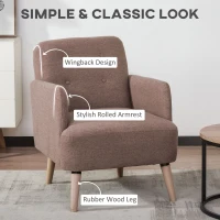 HOMCOM Upholstered Armchair, Living Room Chairs with Birch Wood Legs, Thick Padding and Button Mid-Back, Brown(m-4)