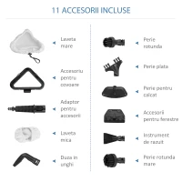 HOMCOM Mop electric cu aburi cu 11 accesorii, rezervor 450 ml, 1330 W – alb(m-4)