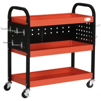 DURHAND Tool Cart, Workshop Cart, 3 Shelves, 2 Pegboards, up to 100 kg, Steel, Red, 75 x 35 x 80cm(m-1)