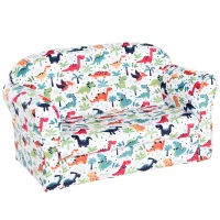 HOMCOM 2 Seater Toddler Chair Kids Twin Sofa Children Double Seat Flannel Armchair Cartoon Dinosaur Pattern Boys Girls Furniture(m-1)