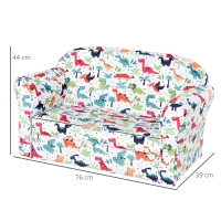 HOMCOM 2 Seater Toddler Chair Kids Twin Sofa Children Double Seat Flannel Armchair Cartoon Dinosaur Pattern Boys Girls Furniture(m-3)