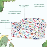 HOMCOM 2 Seater Toddler Chair Kids Twin Sofa Children Double Seat Flannel Armchair Cartoon Dinosaur Pattern Boys Girls Furniture(m-7)