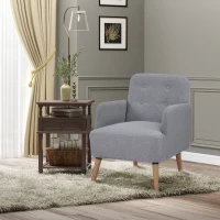 HOMCOM Upholstered Armchair, Living Room Chairs with Birch Wood Legs, Thick Padding and Button Mid-Back, Grey(m-10)