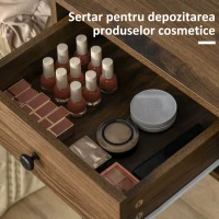 HOMCOM Masa de Machiaj in Stil Industrial, Set Masa de Toaleta cu Taburet si Oglinda de Machiaj, Postatie de Machiaj din Lemn si Metal pentru cameră(m-5)