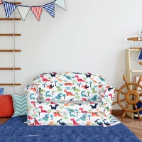 HOMCOM 2 Seater Toddler Chair Kids Twin Sofa Children Double Seat Flannel Armchair Cartoon Dinosaur Pattern Boys Girls Furniture(m-12)