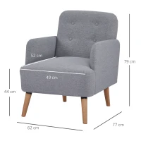 HOMCOM Upholstered Armchair, Living Room Chairs with Birch Wood Legs, Thick Padding and Button Mid-Back, Grey(m-3)