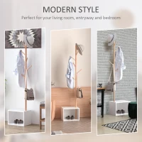 HOMCOM 71" Coat Rack Storage Bench Hallway Tree Hat Hanger Entryway Stand Bamboo MDF(m-4)