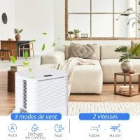 HOMCOM Déshumidificateur portable électrique silencieux 200W capacité max. réservoir 2L évacuation continue 12L/24H idéal pièces 12 m² max. blanc(m-5)