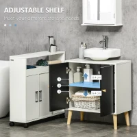 kleankin Modern Under Sink Storage Cabinet, Bathroom Sink Cabinet with Adjustable Shelf and Solid Wood Legs, U-Shape Cut, Black and White(m-5)