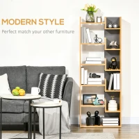 HOMCOM 6-Tier Bookcase, Freestanding Bookshelf with 11 Open Shelves, Modern Dsiplay Storage Unit for Study and Home Office, Natural(m-4)