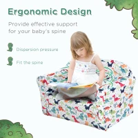 HOMCOM 2 Seater Toddler Chair Kids Twin Sofa Children Double Seat Flannel Armchair Cartoon Dinosaur Pattern Boys Girls Furniture(m-5)