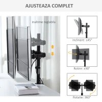 Vinsetto Suport pentru Monitor Dublu pentru Birou Inaltime si Inclinare Reglabile(m-5)