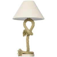 HOMCOM Nautical Style Table Lamp with Fabric Lampshade, Twisted Rope Bedside Lamp for Bedroom, Study Room, Living Room, Beige(m-1)