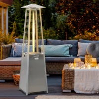 Outsunny Heater for Camping in Tent, 11.2KW Stainless Steel Garden Freestanding Tower Heater w/Wheels Cover Silver(m-2)