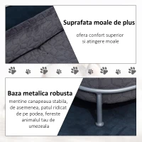 PawHut Canapea pentru câini și pisici, din catifea, cu bază metalică, 63.5x43x24.5cm – gri închis(m-5)