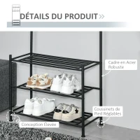 HOMCOM Portant vêtement Porte-Manteaux vestiaire d'entrée Style Contemporain Multi-rangements 67L x 30l x 185H cm Noir(m-6)