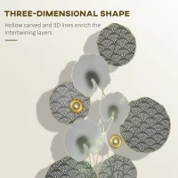 HOMCOM 3D Metal Wall Art Modern Lotus Leaves Hanging Wall Sculpture Home Decor for Living Room Bedroom Dining Room, Grey Gold(m-4)