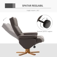 HOMCOM fotoliu rabatabil cu taburet, 80×99×86cm, maro(m-4)