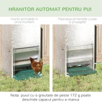PawHut Hranitoare pentru Gaini de 13,5 litri pentru 3 Pui, Rezistenta la Ploaie, cu Capac Automat si Pedala, 33,5x38,5x66cm, Argintie șsi Verde(m-4)