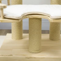 PawHut Kratzbaum, Katzenhaus, mit Liege, waschbare Liegepolster, drei Kratzstämme, Kiefernholz, 59,5 x 59,5 x 92cm(m-8)