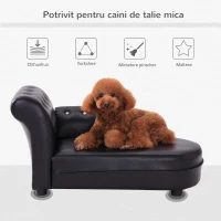PawHut Canapele pentru caini Chaise Longue Canapea Tapitata pentru Animale, Negru, 82.5x45x41.5cm(m-6)