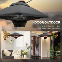 Outsunny Hanging Halogen Heater, 2000 W-Black(m-7)